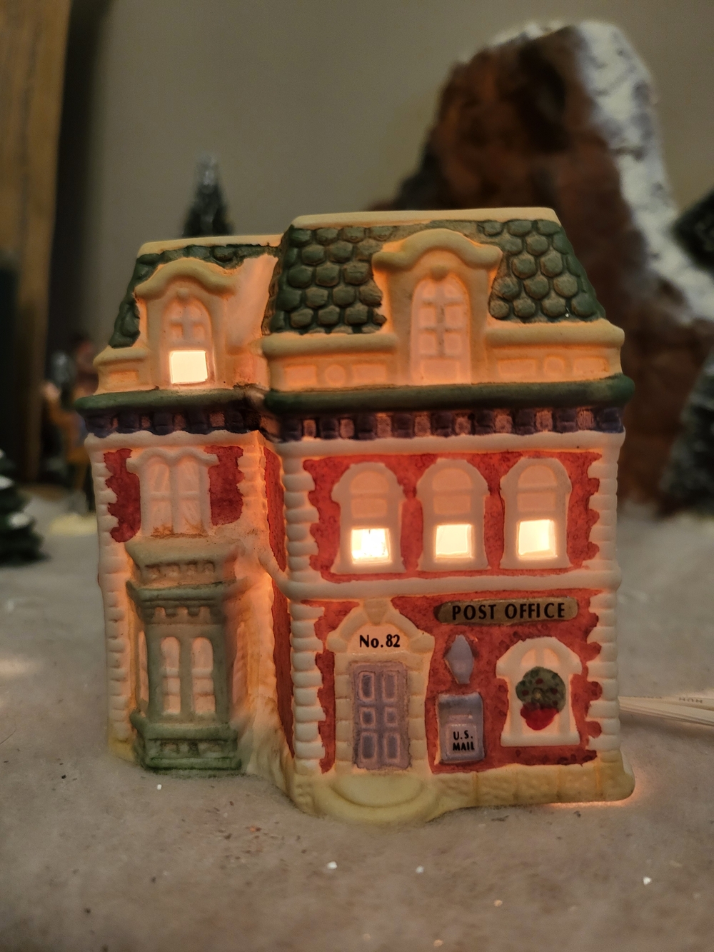 Lighted Ceramic Christmas Village Building - Post Office No. 82 Vintage